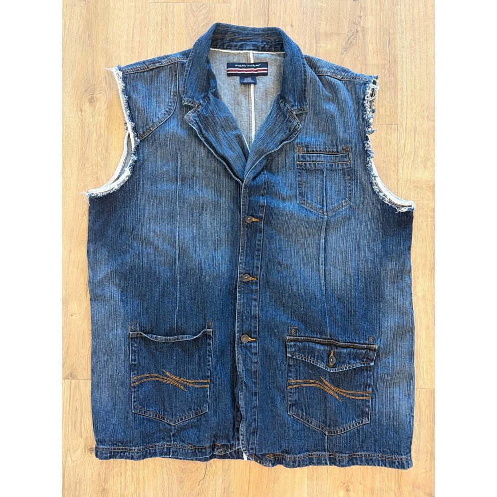 Phat Farm Denim Vest Mens XXXL Y2K Hip Hop Sleeveless Jean Jacket Dark Wash 3XL